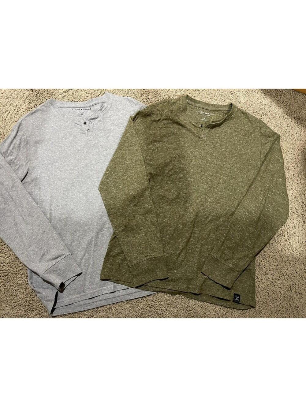 Men's Lot of 2 Lucky Brand Hanley long sleeve shirts grey / green M MEDIUM